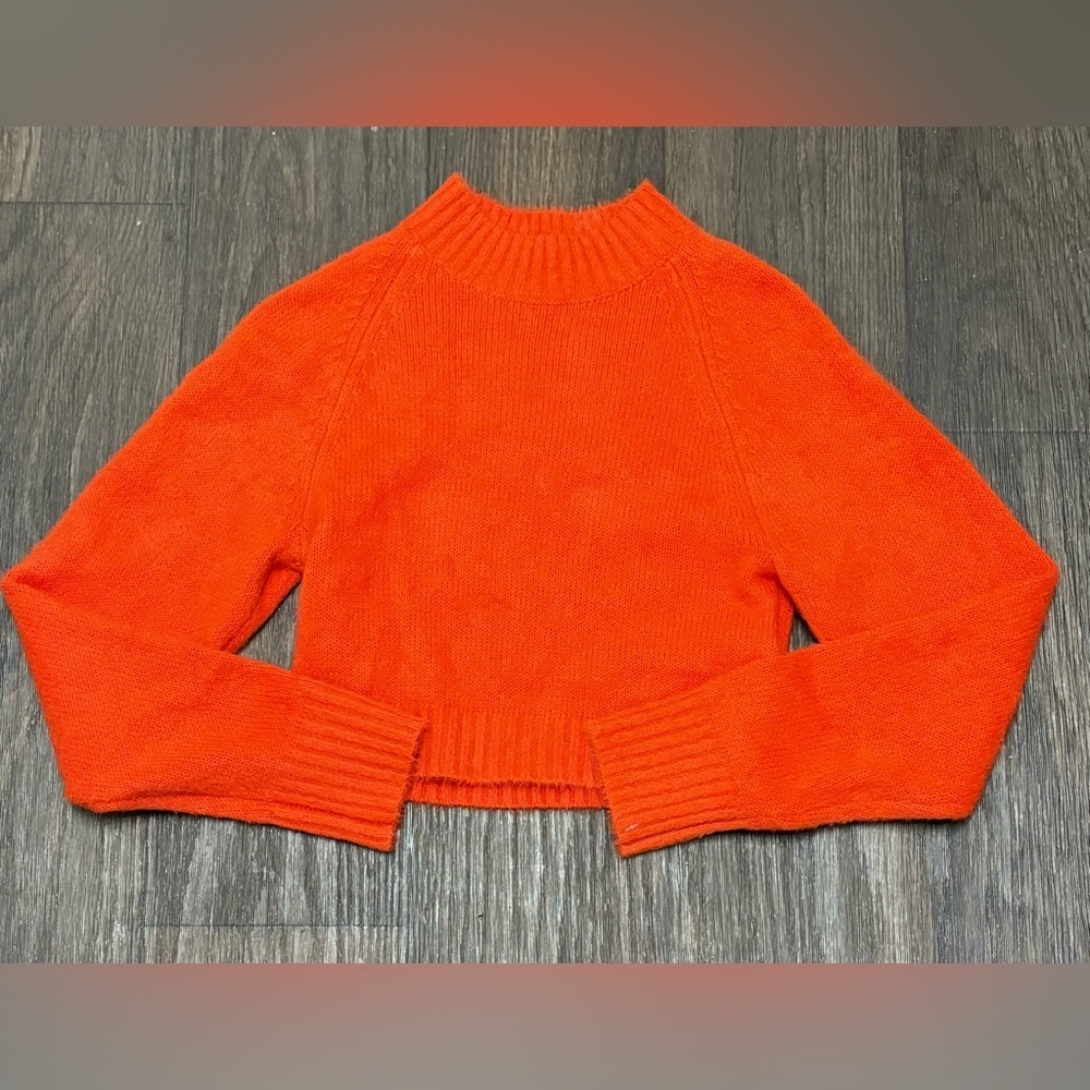 Urban Outfitters Orange Cropped Knit Sweater Mock Neck Cozy Fuzzy Top Size S